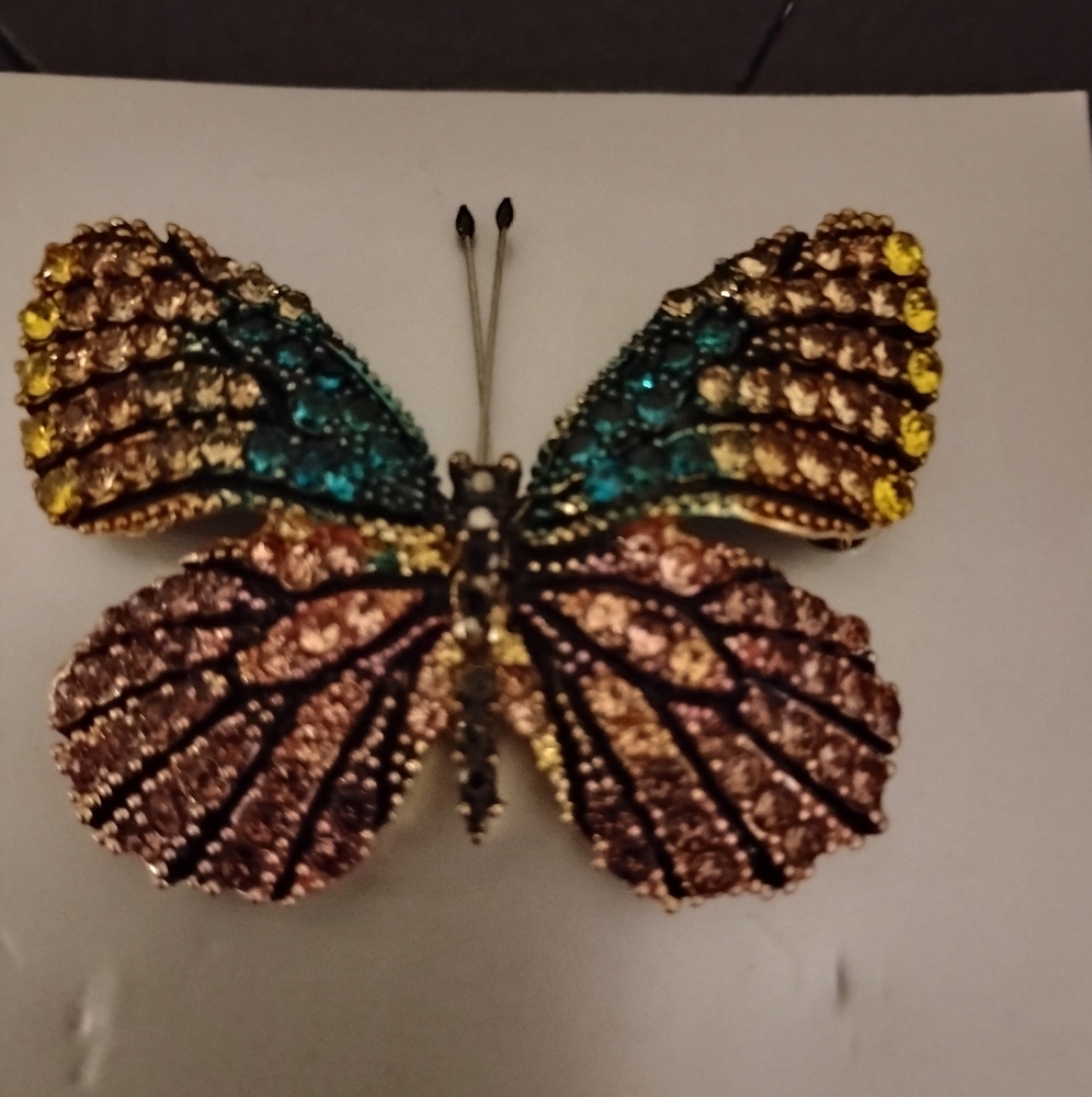 Colorful Butterfly Brooch Metal & Rhinestones
